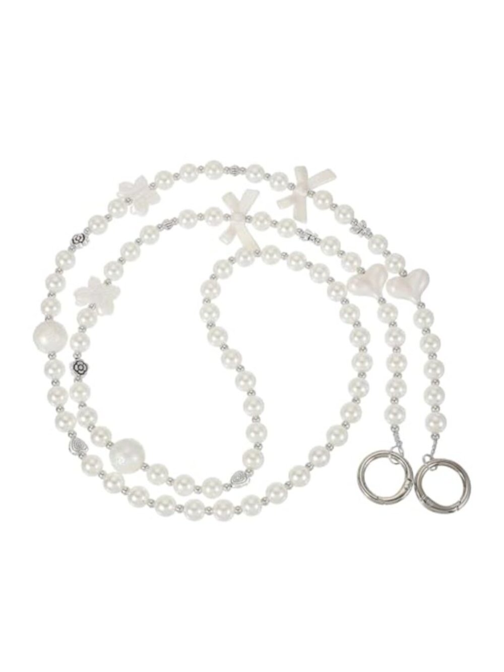 Pearl Beaded Phone Crossbody Lanyard with Bow Butterfly Charm, Universal Wrist